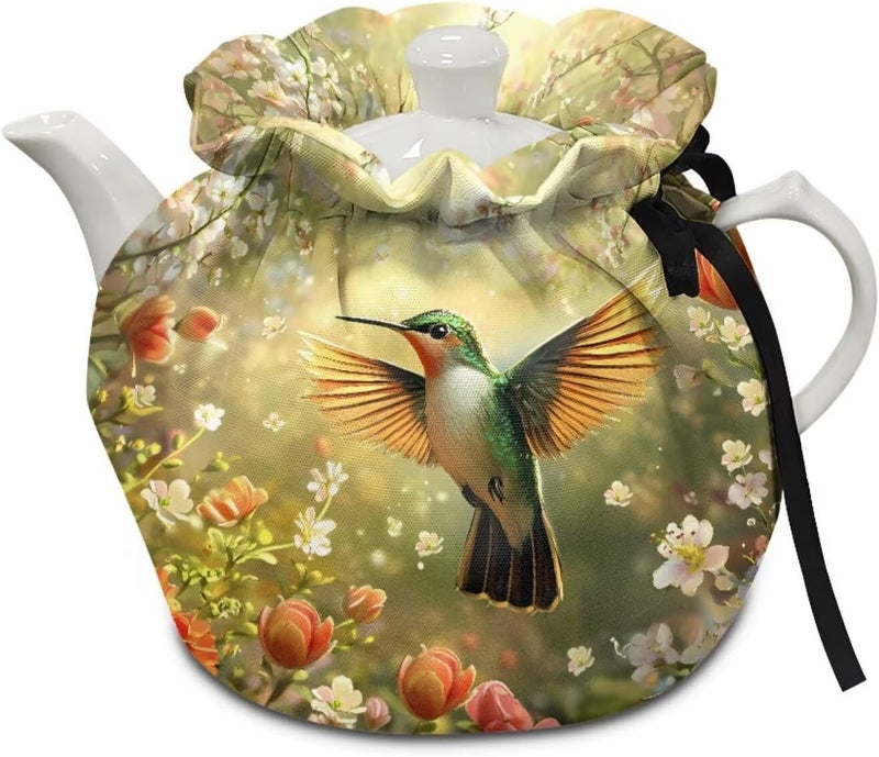Fonplted Cute Hummingbird Tea Cozy Kettle Cover | Dome Shaped Large Teapot Cozy | Handmade & Strong Fabric Materials | Great Gift for Tea Lover - Image 1